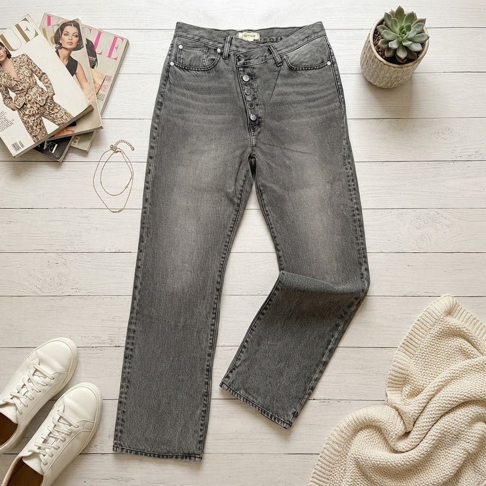 Madewell 90s Straight Crossover Asymmetric Button Fly Jeans Grey 29